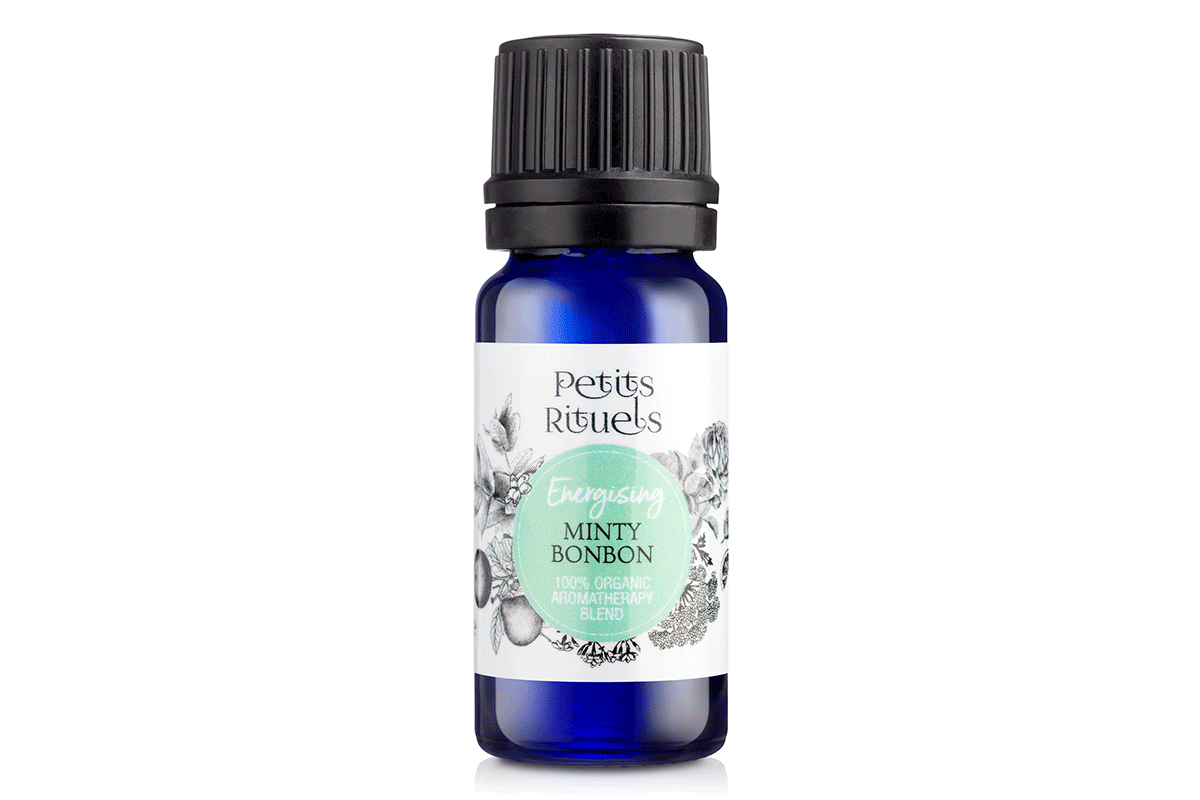 uplifting essential oil diffuser blend with organic spearmint and lemongrass essential oils.