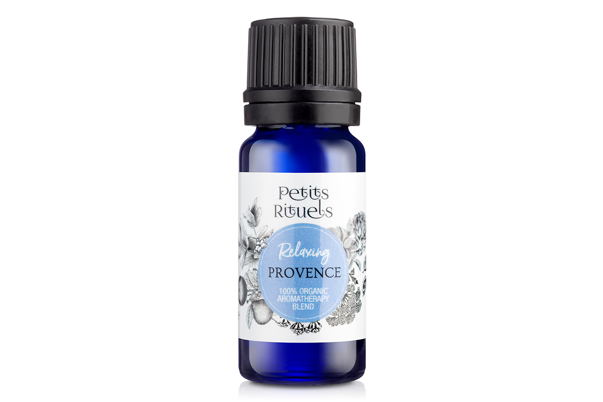 Lavender essential oil blend for sleep in a 10ml blue aromatherapy bottle.