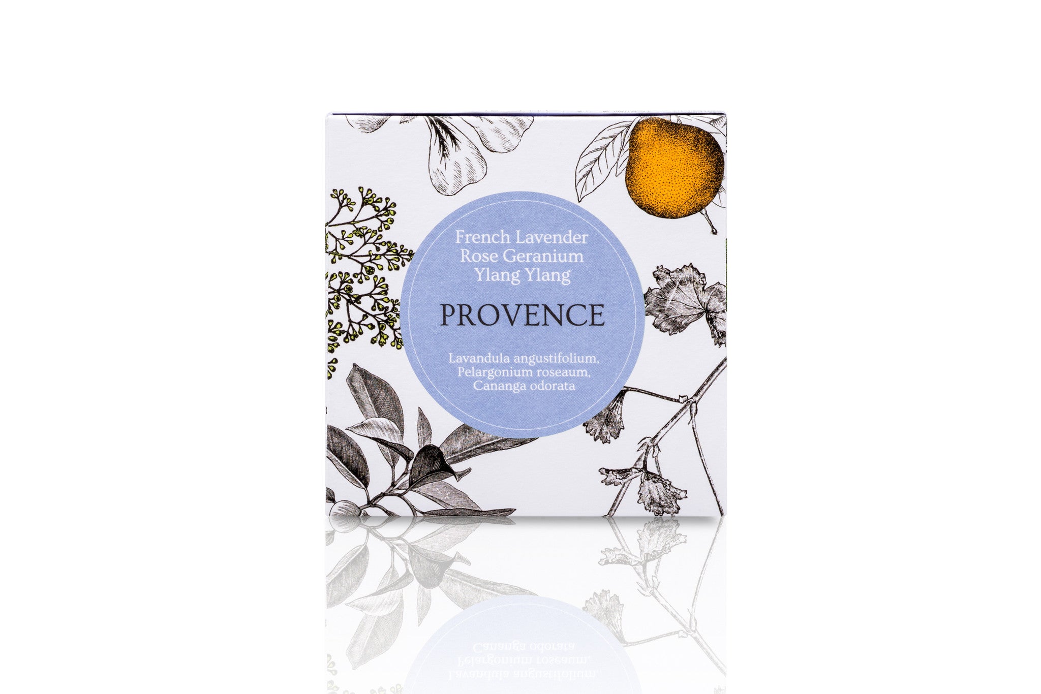 Lavender scented candle packaging box.