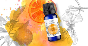 Citrus home fragrance illustrated by an Orange essential oil blend.
