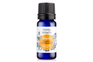 Energising diffuser blend of organic Sweet Orange and Rose Geranium in a 10ml blue aromatherapy bottle.