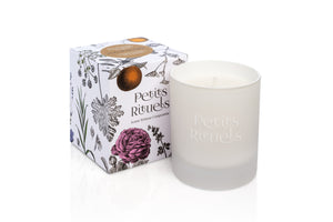 Petitgrain candle in a luxury white frosted glass and floral packaging.